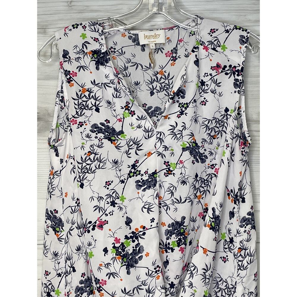 Laundry by Shelli Segal Shirt Womens Small White Floral Sleeveless Blouse Top - Picture 2 of 8